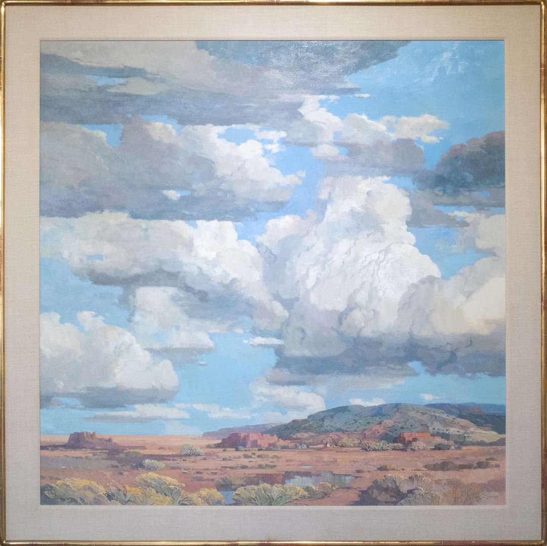 Laurence Sisson oil painting of a desert landscape. Title: Cumulus on Parade